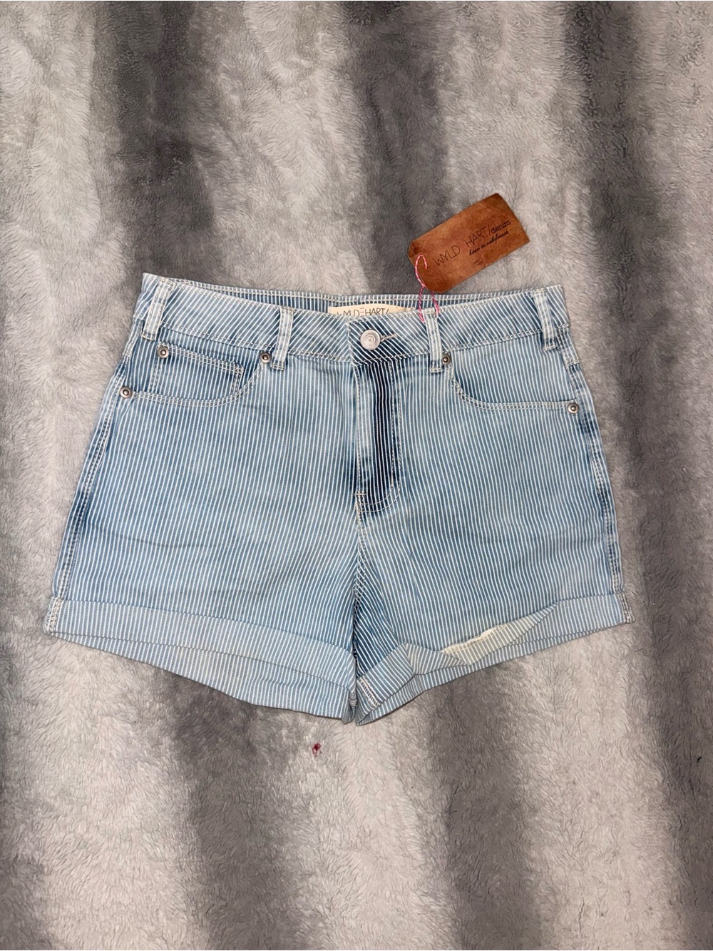 Women’s Light Blue Pinstripe Cuffed Denim Shorts